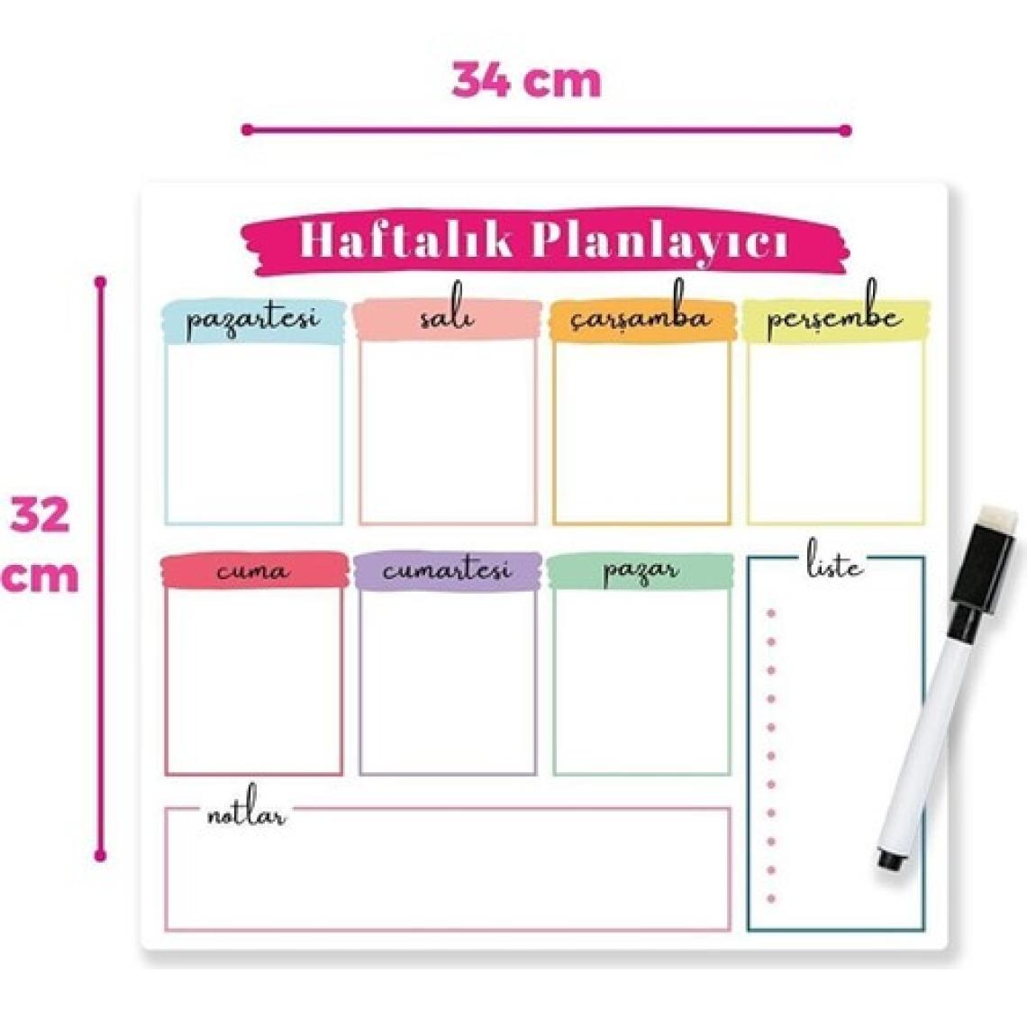 Dünya Magnet 2 Adet Haftalık Menü Planlayıcı Magnet Mıknatıslı Yazı Tahtası Pano ve 6 Adet Kalem