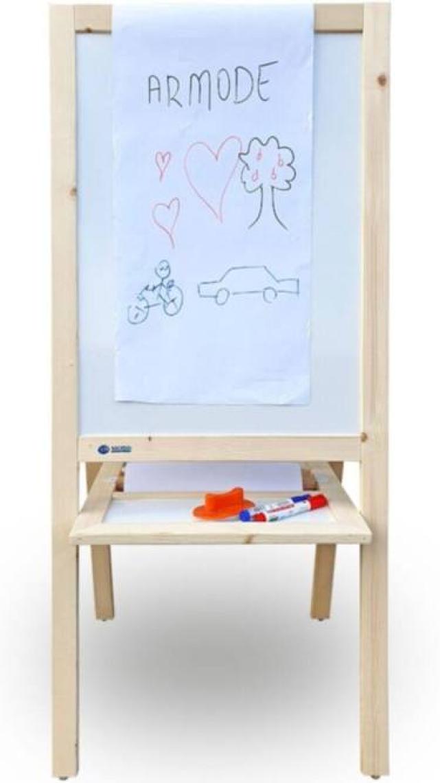Armode Rulo Kağıtlı Çift Taraflı Ayaklı Ahşap Çocuk Yazı Tahtası Beyaz-Beyaz 115 x 50 cm