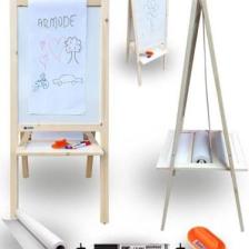 Armode Rulo Kağıtlı Çift Taraflı Ayaklı Ahşap Çocuk Yazı Tahtası Beyaz-Beyaz 115 x 50 cm