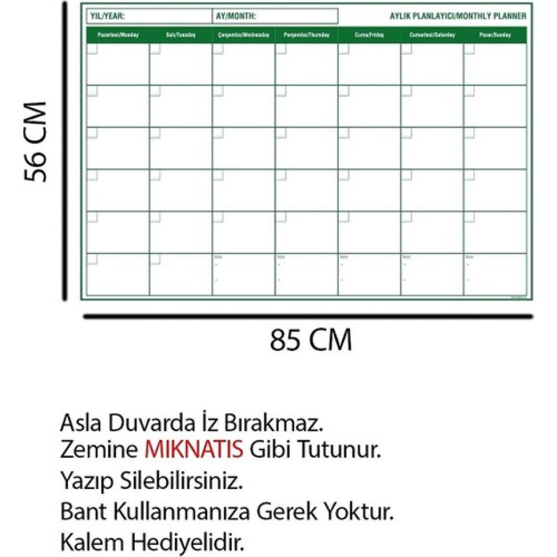 Tutunabilir Kağıt 2 Adet Aylık Planlayıcı Takvim Yazı Tahtası - 4 Adet Yazı Tahtası Kalemi - 1 Adet Keçeli Silgi