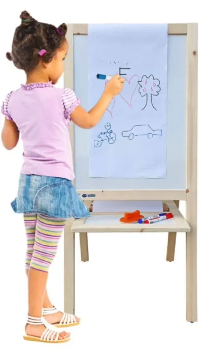Armode Rulo Kağıtlı Çift Taraflı Ayaklı Ahşap Çocuk Yazı Tahtası Siyah-Beyaz 115 x 50 cm