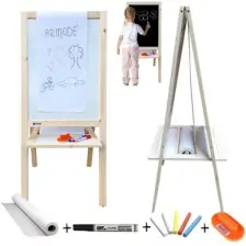 Armode Rulo Kağıtlı Çift Taraflı Ayaklı Ahşap Çocuk Yazı Tahtası Siyah-Beyaz 115 x 50 cm