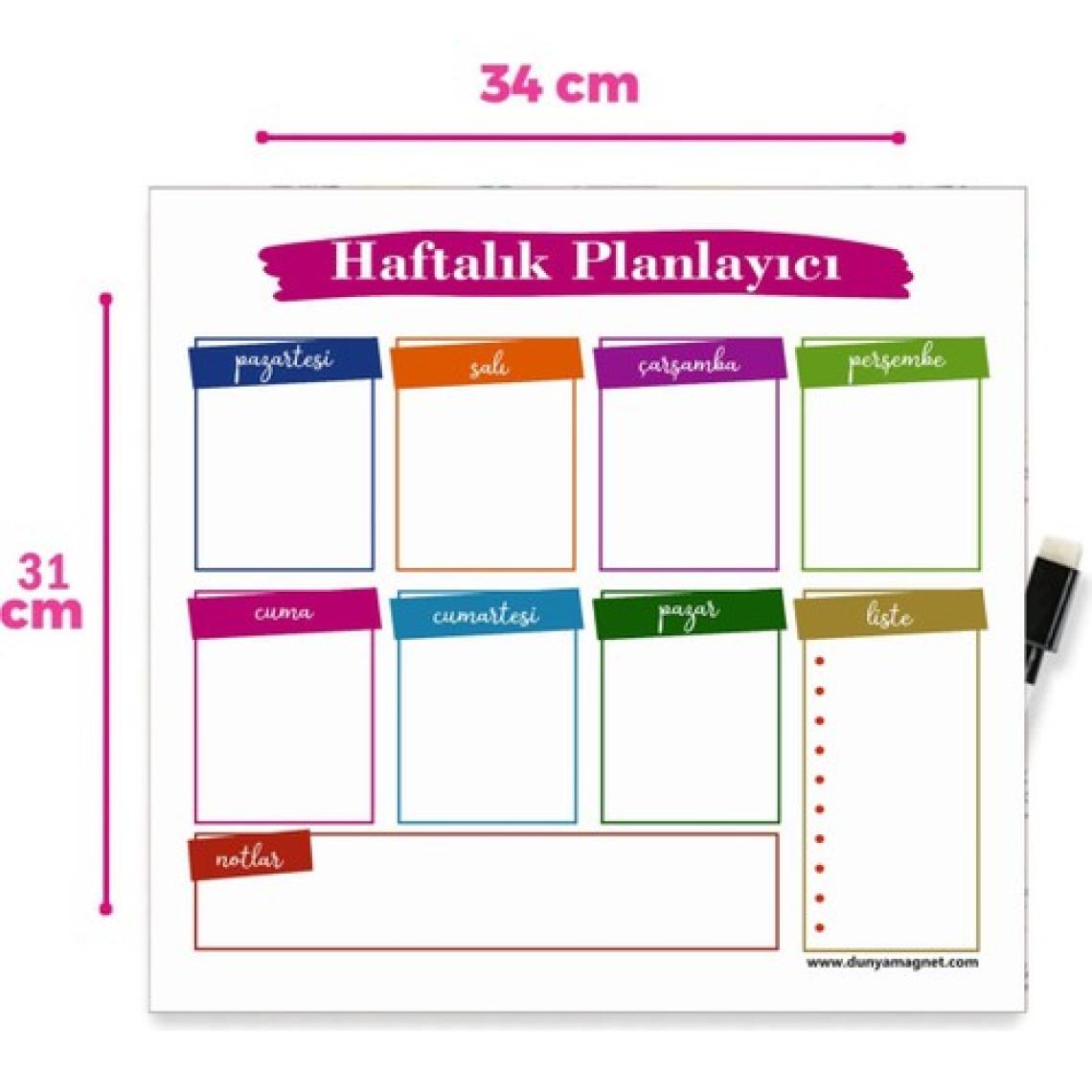 Dünya Magnet Haftalık Magnet Planlayıcı, Yazı Tahtası Pano + 2 Kalem