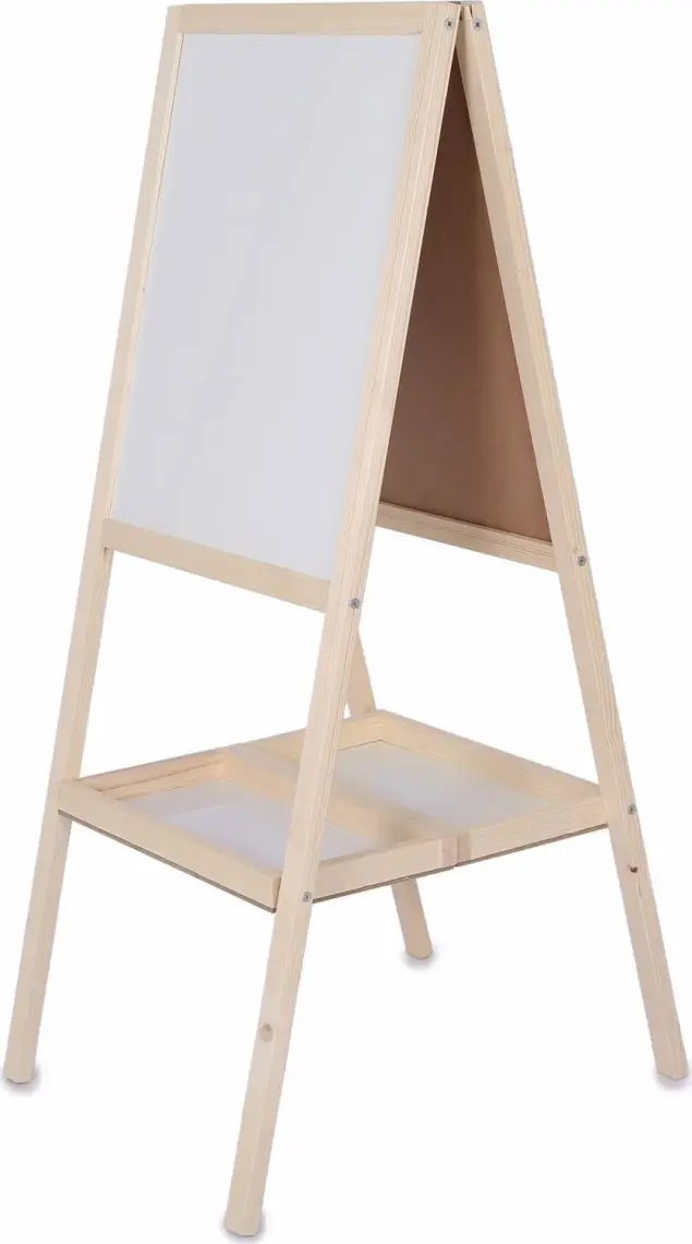 Akyazı Ahşap Çift Taraflı Ayaklı Çocuk Yazı Tahtası 50x110 cm - 1 Adet Tahta Kalemi, Tebeşir ve Yazı Tahtası Silgisi