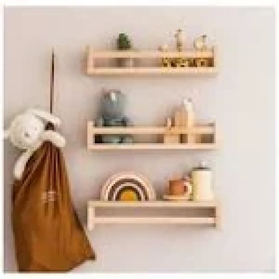 Babyroomstore Montessori Kitaplık Çocuk Bebek Odası Rafı Ahşap Kitaplık Askılık 60CM 3lü Ters Düz Raf