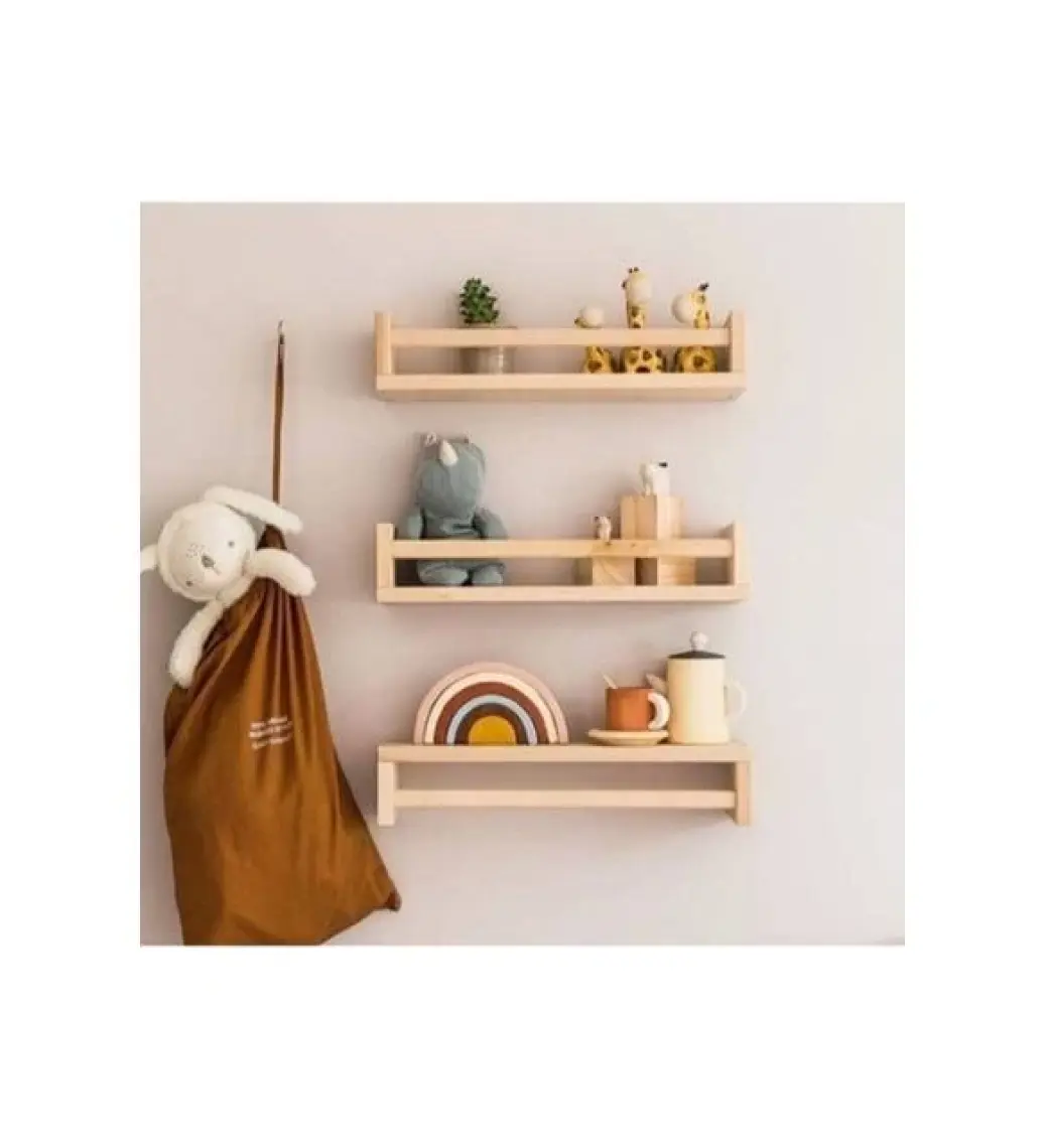 Babyroomstore Montessori Kitaplık Çocuk Bebek Odası Rafı Ahşap Kitaplık Askılık 60CM 3lü Ters Düz Raf