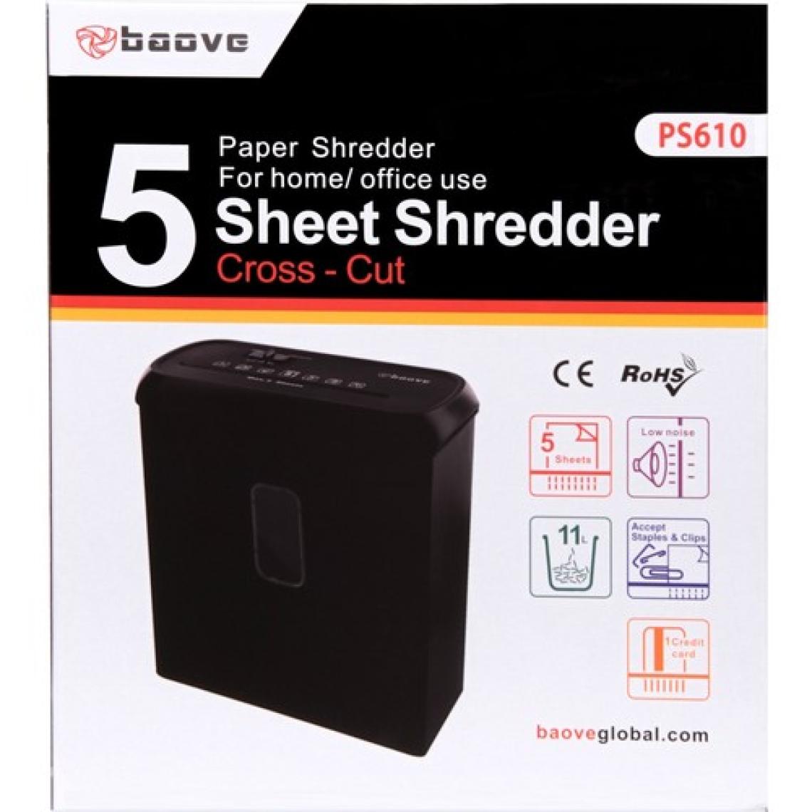 Baove PS610 Evrak İmha Makinesi ve Kağıt Kesme - Cd - Kredi Kartı İmha Makinesi - Çapraz Kesim - 11Litre