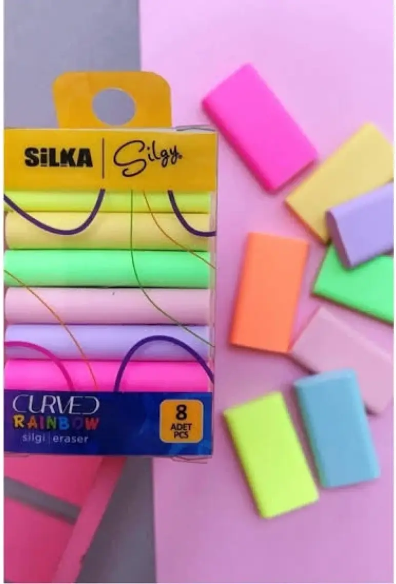 Si̇lka Art 51 Curved Rainbow Neon Pastel Silgi 8'li