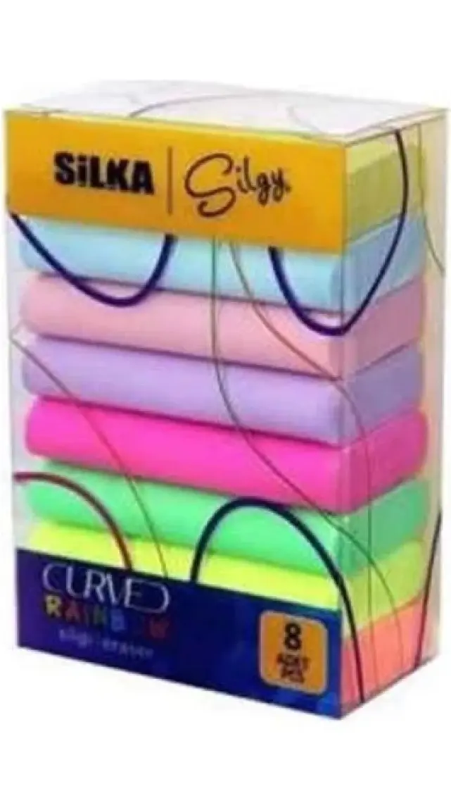 Si̇lka Art 51 Curved Rainbow Neon Pastel Silgi 8'li