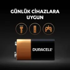 Ata Elektronik 9 Volt Alkalin Kare Pil Gaz Duman Dedektörü , Radyo , Alarm Cihazı Duvar Lambası  , Digital Saat Pili Kare Yassı Pil 6LR61 9V Kare Pil Duracell
