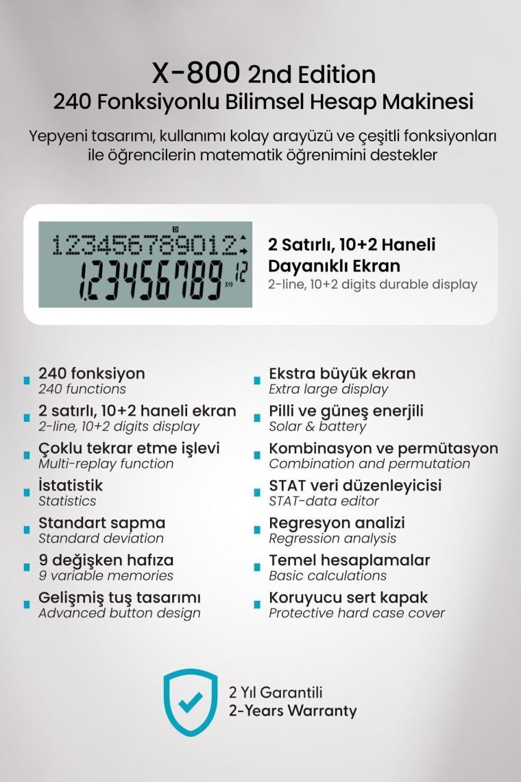 Daxı X 800 Lila 240 Fonksiyonlu Bilimsel Hesap Makinesi