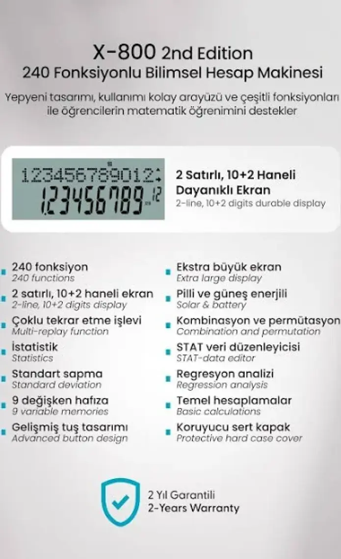 Daxi X-800 Yeni Nesil 240 Fonksiyonlu Bilimsel Hesap Makinesi
