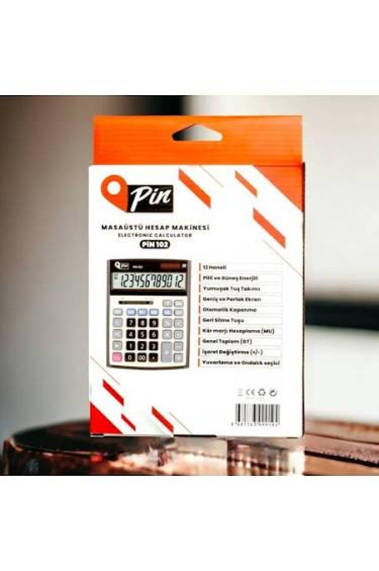 Pin 12 Hane Büyük Boy Masaüstü Hesap Makinesi Pin 102