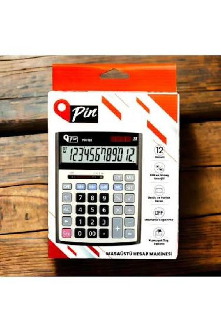 Pin 12 Hane Büyük Boy Masaüstü Hesap Makinesi Pin 102