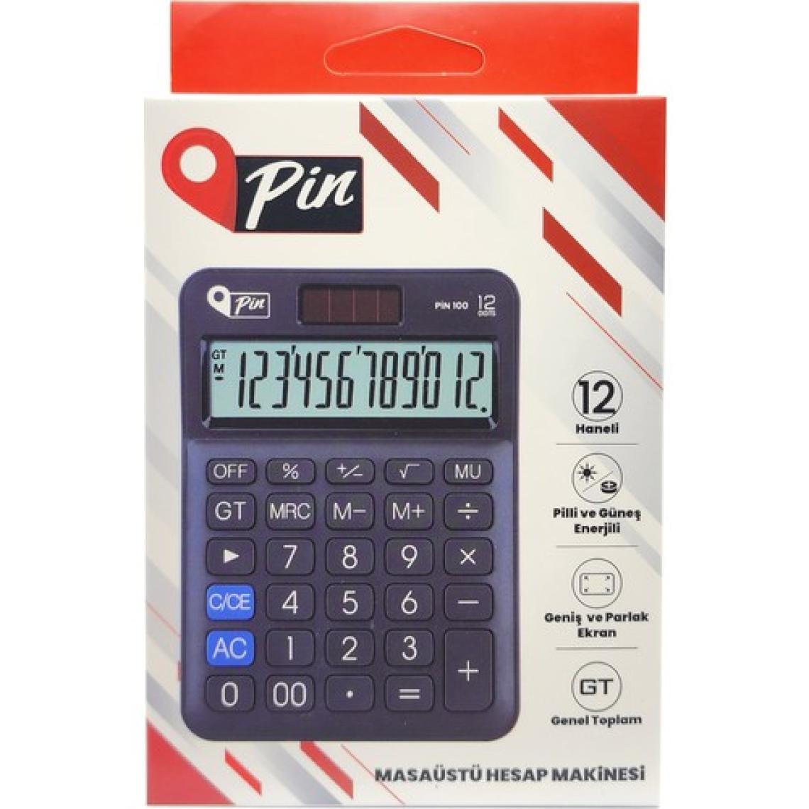 Pin 100 12 Hane Siyah Masaüstü Hesap Makinesi