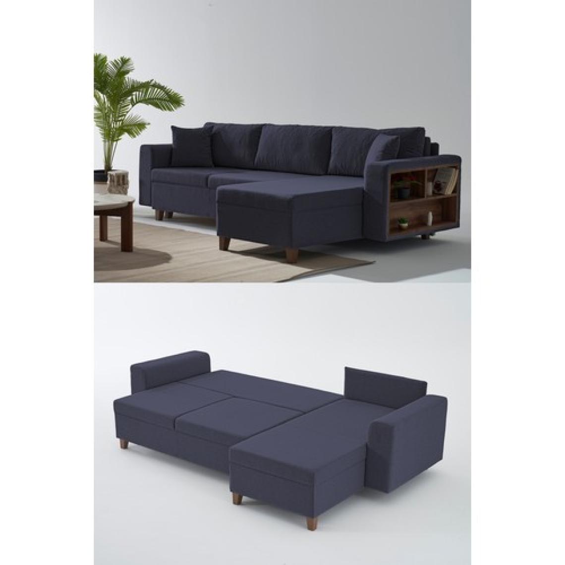 Rengar Köşe Takımı & Yataklı Bazalı Keten Kumaş Köşe Koltuk Takımı - Mavi E5