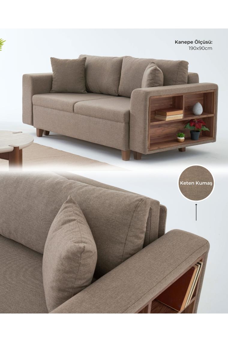 Velura Home & Living Rengar Köşe Takımı & Yataklı Bazalı Keten Kumaş Köşe Koltuk Takımı - Krem