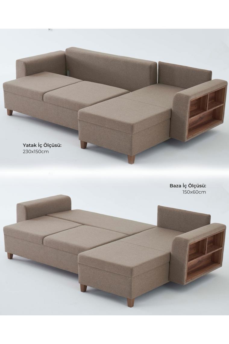 Velura Home & Living Rengar Köşe Takımı & Yataklı Bazalı Keten Kumaş Köşe Koltuk Takımı - Krem