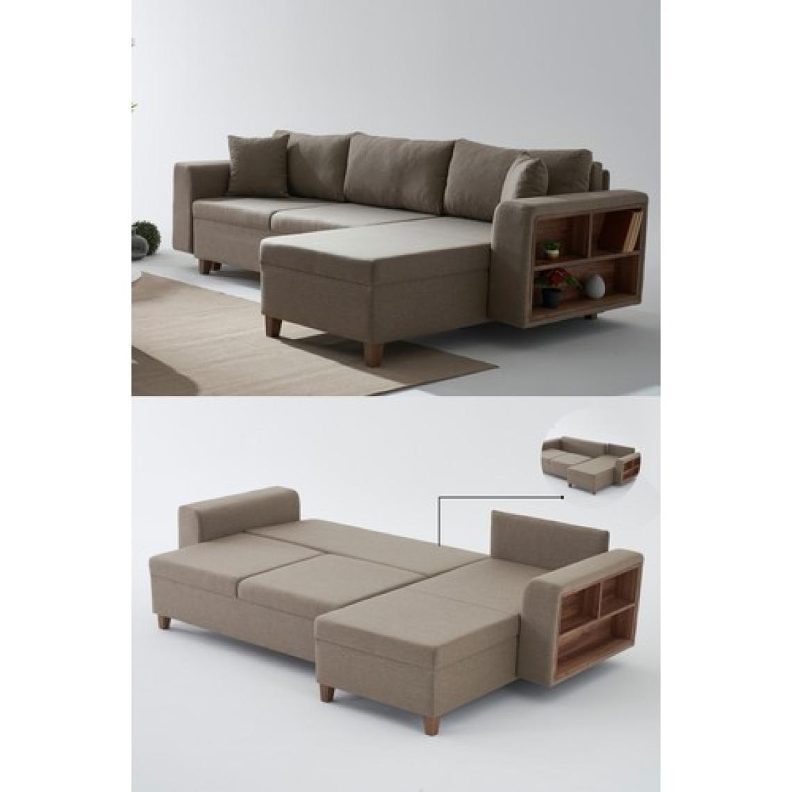 Rengar Köşe Takımı & Yataklı Bazalı Keten Kumaş Köşe Koltuk Takımı - Krem