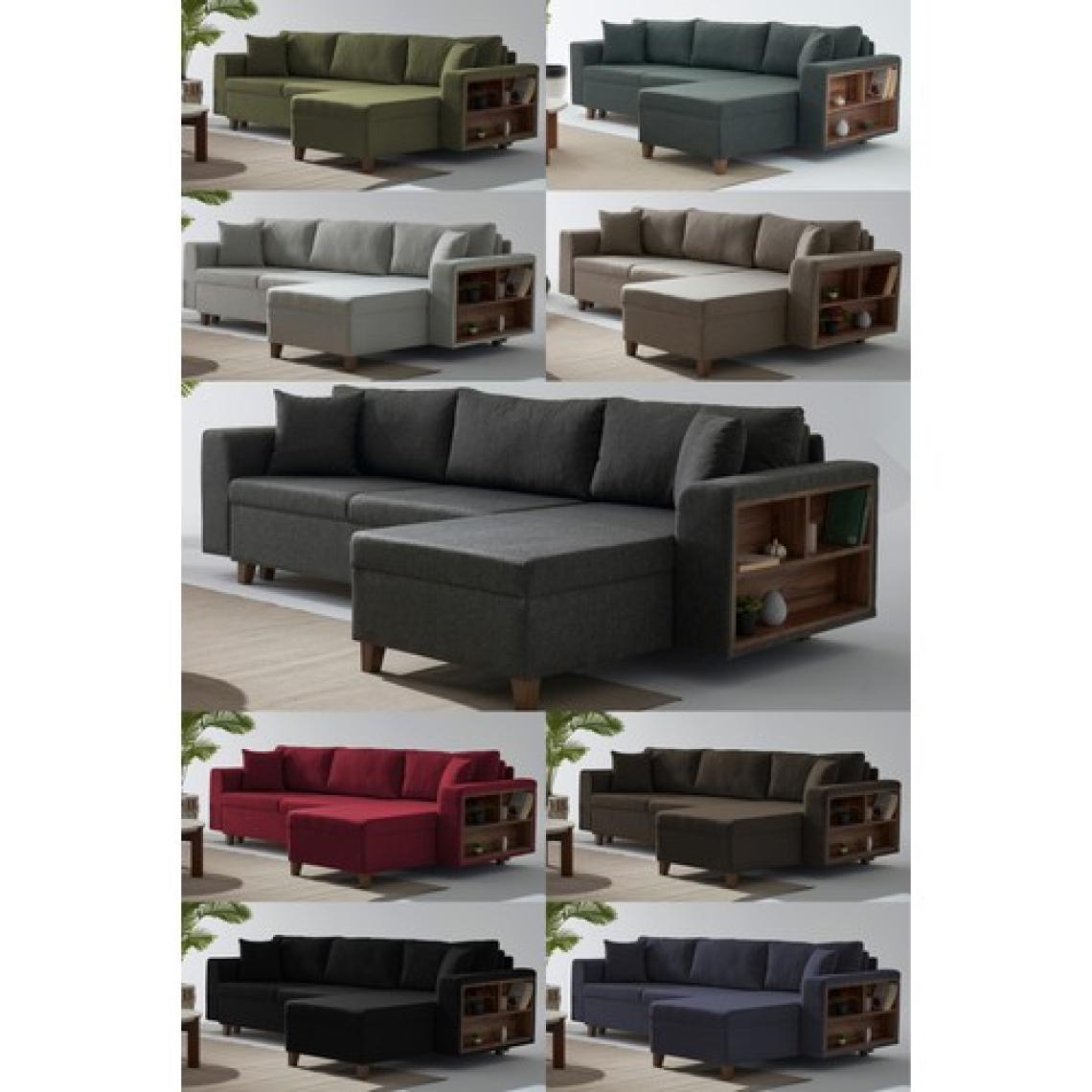 Rengar Köşe Takımı & Yataklı Bazalı Keten Kumaş Köşe Koltuk Takımı - Krem