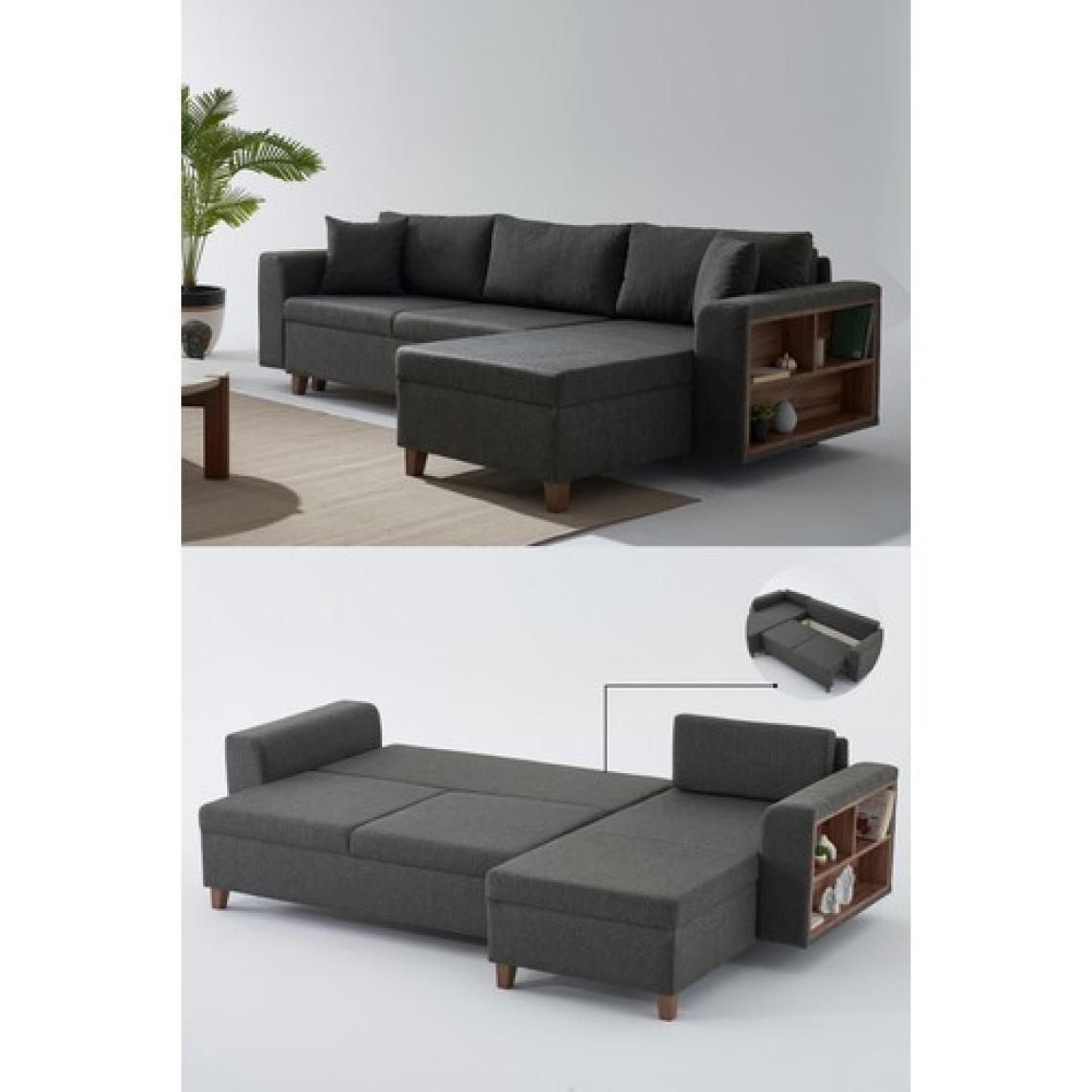 Rengar Köşe Takımı & Yataklı Bazalı Keten Kumaş Köşe Koltuk Takımı - Antrasit