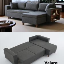 Velura Home & Living Rengar Köşe Takımı & Yataklı Bazalı Keten Kumaş Köşe Koltuk Takımı - Antrasit