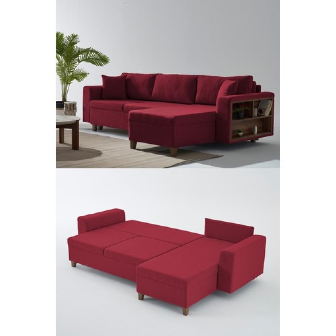 Rengar Köşe Takımı & Yataklı Bazalı Keten Kumaş Köşe Koltuk Takımı - Bordo E22