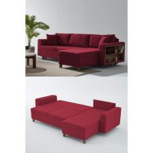 Rengar Köşe Takımı & Yataklı Bazalı Keten Kumaş Köşe Koltuk Takımı - Bordo E22