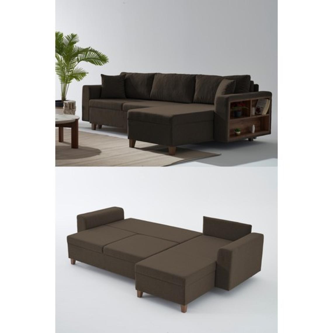 Rengar Köşe Takımı & Yataklı Bazalı Keten Kumaş Köşe Koltuk Takımı - Kahve B11