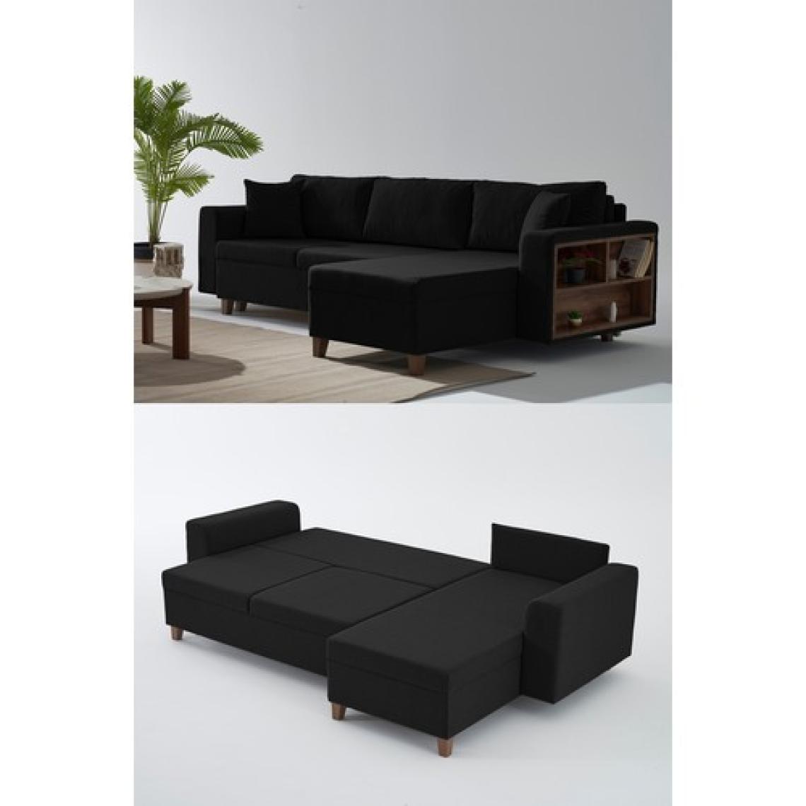 Rengar Köşe Takımı & Yataklı Bazalı Keten Kumaş Köşe Koltuk Takımı - Siyah