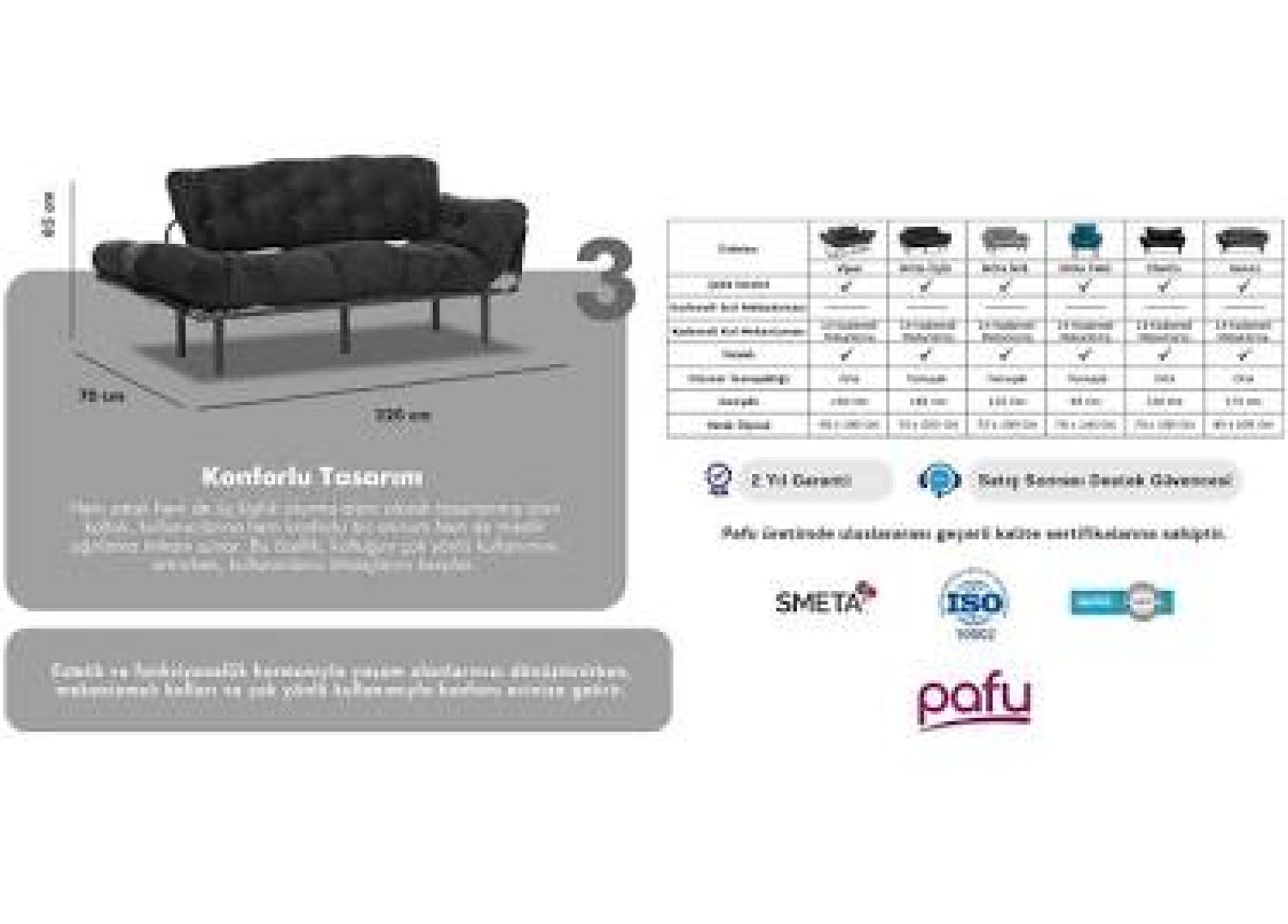 Pafu Nitta Üçlü Yataklı Koltuk - Gri