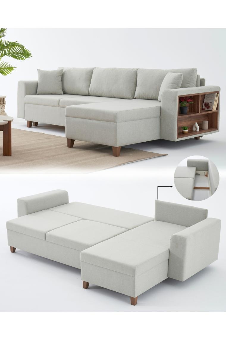 Velura Home & Living Rengar Köşe Takımı & Yataklı Bazalı Keten Kumaş Köşe Koltuk Takımı - Gri