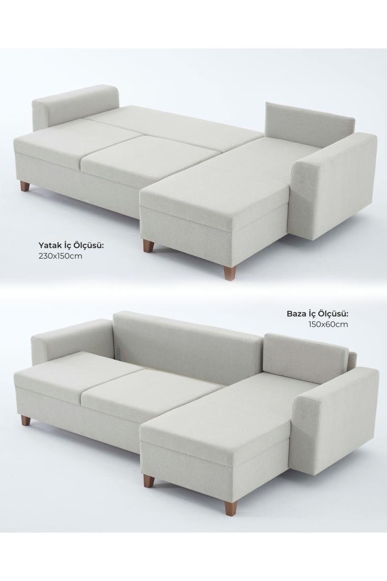 Velura Home & Living Rengar Köşe Takımı & Yataklı Bazalı Keten Kumaş Köşe Koltuk Takımı - Gri