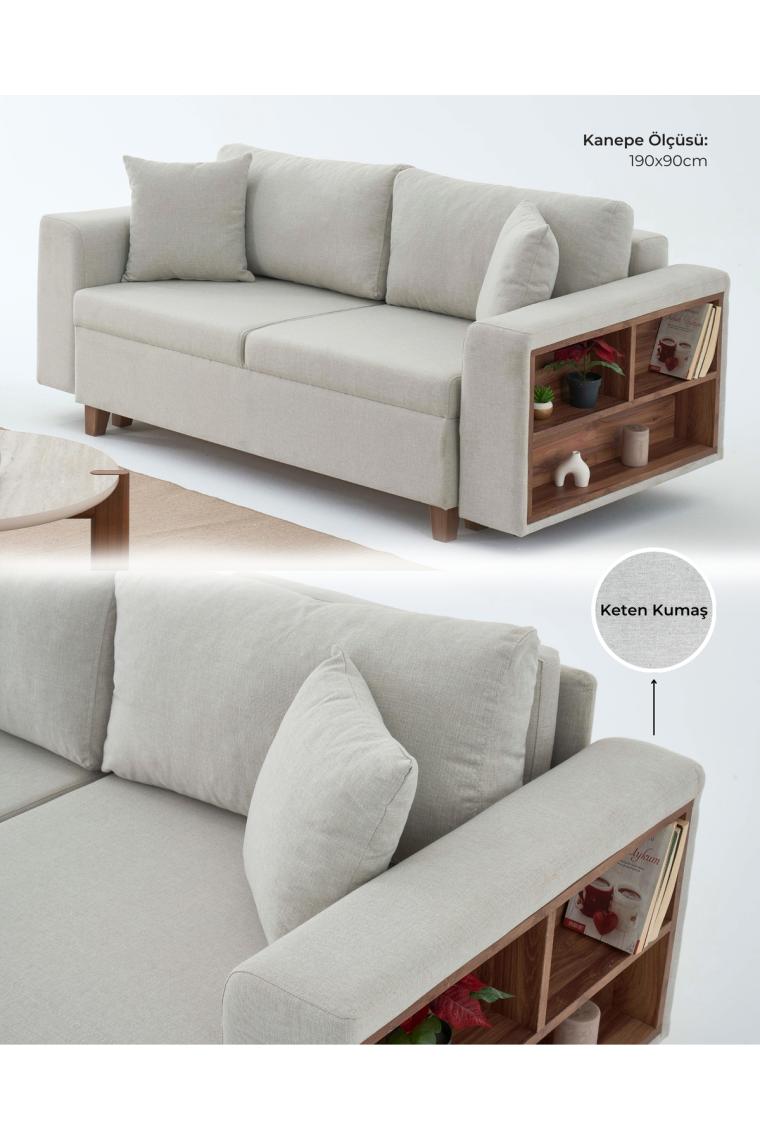 Velura Home & Living Rengar Köşe Takımı & Yataklı Bazalı Keten Kumaş Köşe Koltuk Takımı - Gri