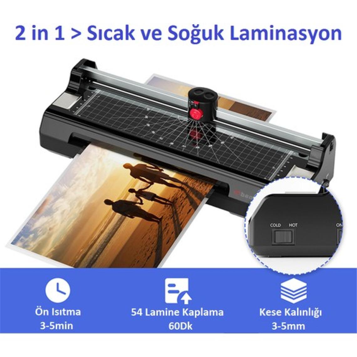 Baove OCW380 A3 Laminasyon Makinesi ve Kağıt Kesme Makinesi + 10 Pvc Film