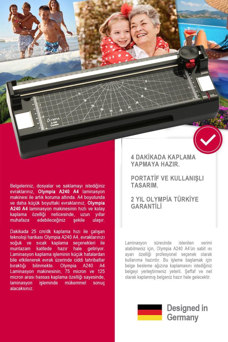 Olympia A240 A4 Kağıt Kesme Makinesi Ve Laminasyon Makinesi + 15 PVC FİLMİ