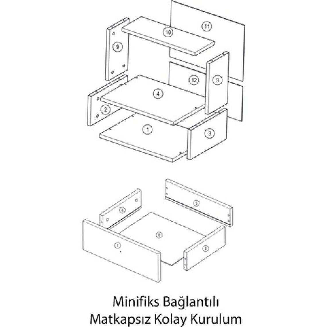 Montenero Komodin Parlak Beyaz Çekmeceli Raflı Komodin Yatak Odası