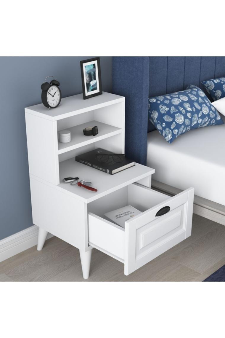 Rani BD105 Komodin 2 Raflı Membran Çekmeceli Komodin Beyaz
