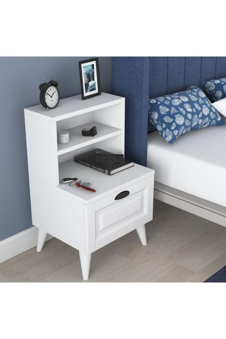 Rani BD105 Komodin 2 Raflı Membran Çekmeceli Komodin Beyaz