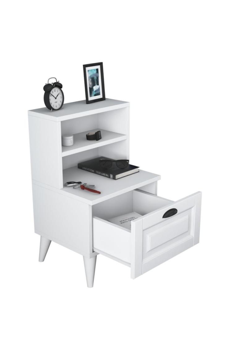Rani BD105 Komodin 2 Raflı Membran Çekmeceli Komodin Beyaz