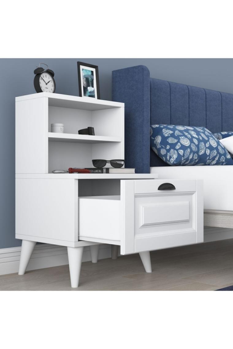 Rani BD105 Komodin 2 Raflı Membran Çekmeceli Komodin Beyaz