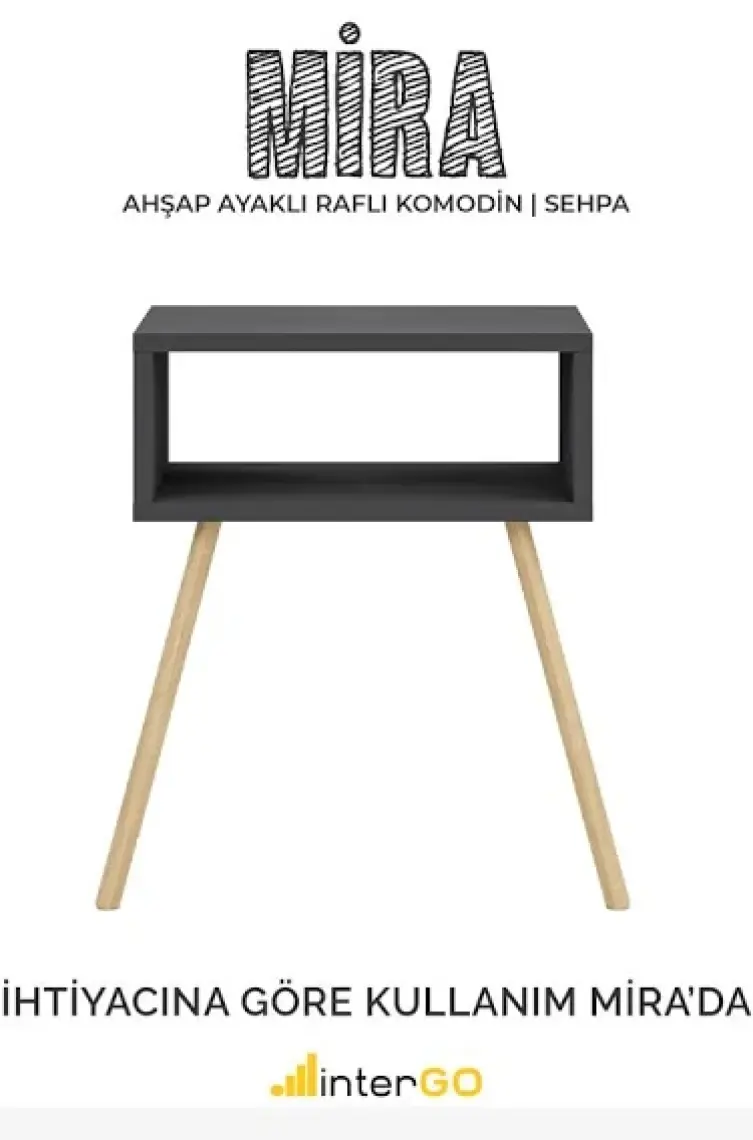 İntergo Ahşap Ayaklı Raflı Komodin