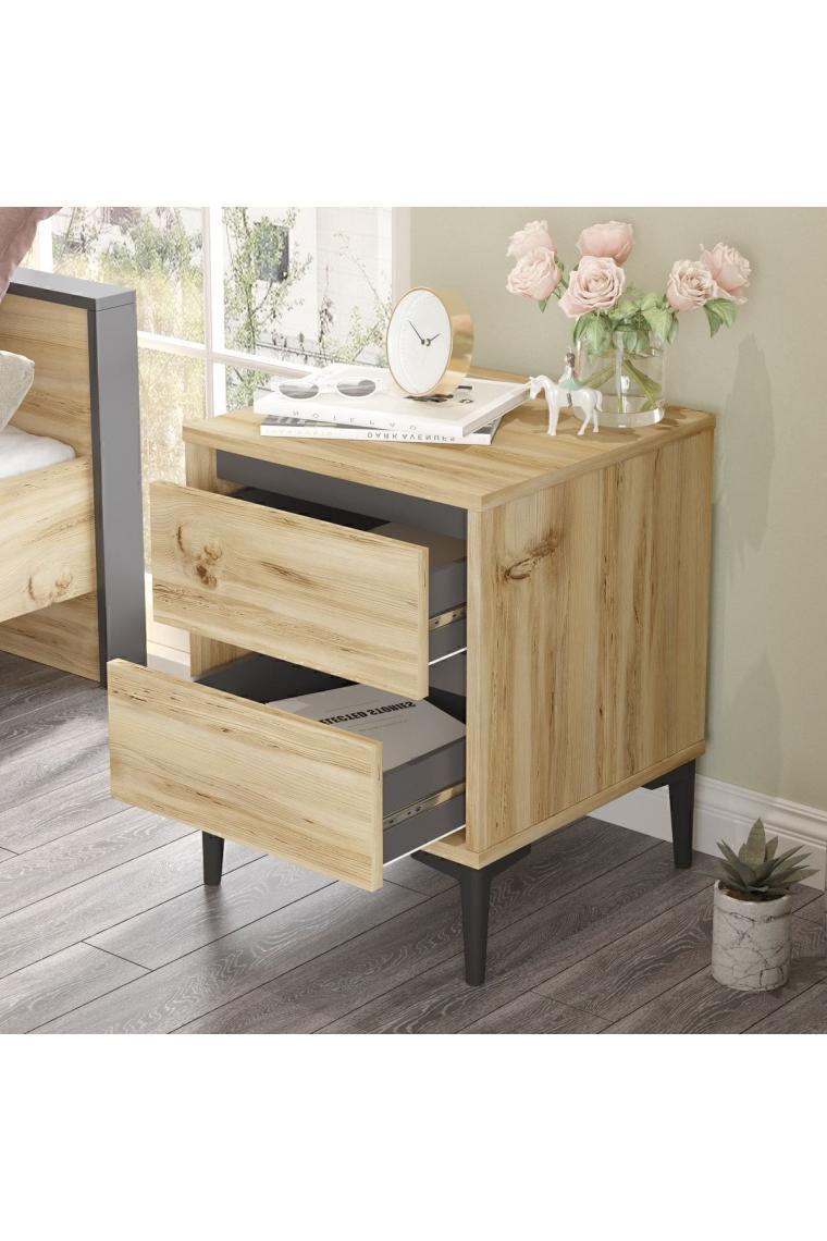 Yurudesign Aristo Komodin 2 Çekmeceli Kahve-Antrasit Ar6-Ca