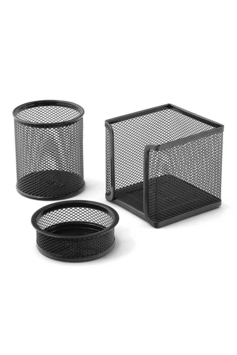 Masa Üstü Siyah Metal Perfore 3'lü Set