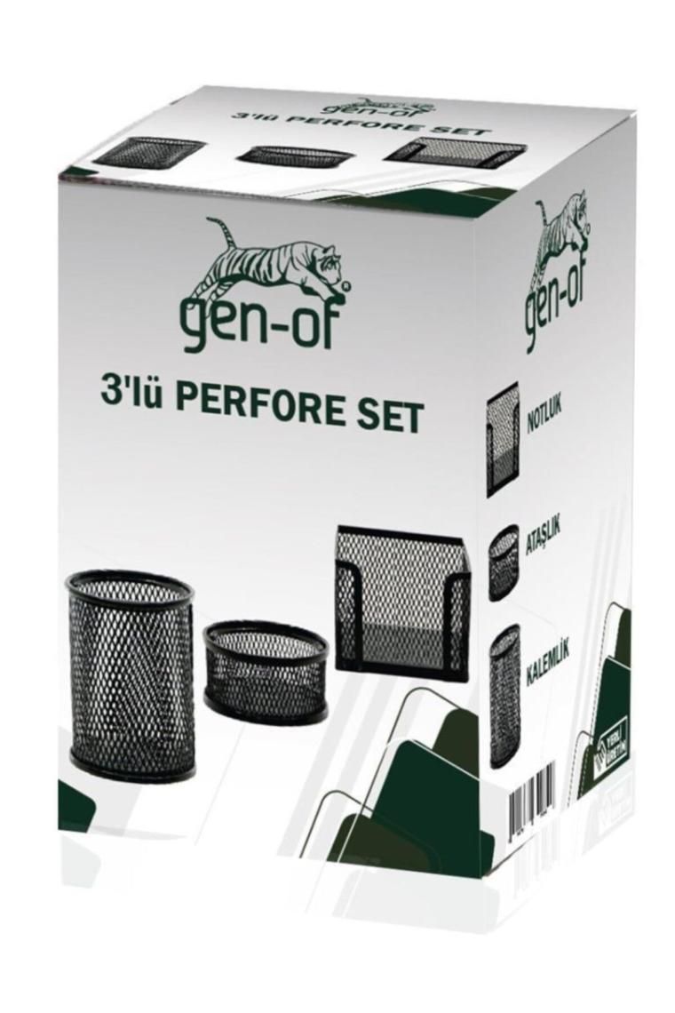 Masa Üstü Siyah Metal Perfore 3'lü Set