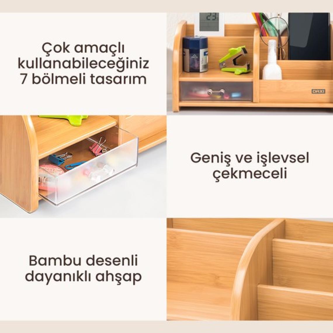 Daxı DX-403 Bambu Desenli Ahşap Kalemlik, Masaüstü Düzenleyici