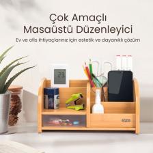 Daxı DX-403 Bambu Desenli Ahşap Kalemlik, Masaüstü Düzenleyici