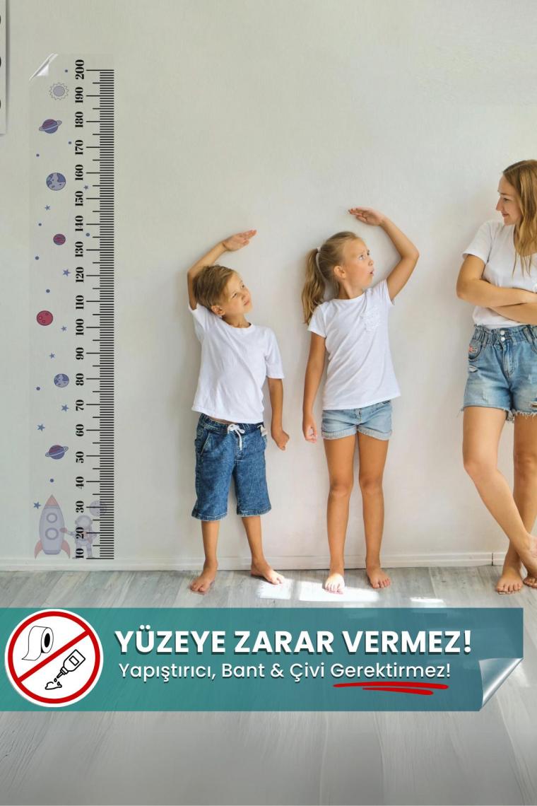 Pi Papers Galaksi Temalı Boy Cetveli - Duvarda Iz Bırakmayan Akıllı Kağıt Sticker, 200 cm Boy Ölçer