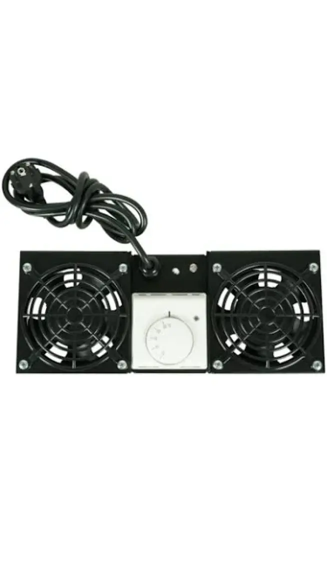 Canovate 2li Rack Kabin Fan Modülü Termostatlı Duvar Tipi Siyah