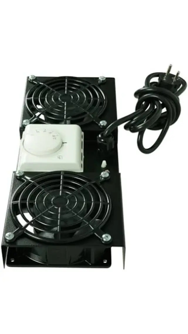 Canovate 2li Rack Kabin Fan Modülü Termostatlı Duvar Tipi Siyah